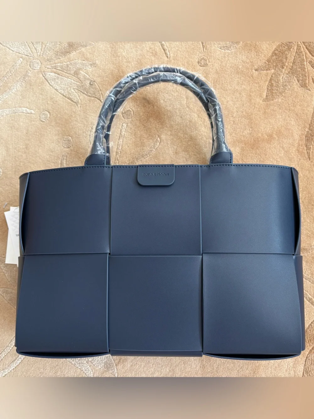 NWT, Belle & Bloom Long Way Home Woven Navy Large Leather Tote, Removable Strap